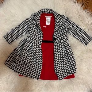 2 piece set - Bonnie Baby red dress and houndstooth coat